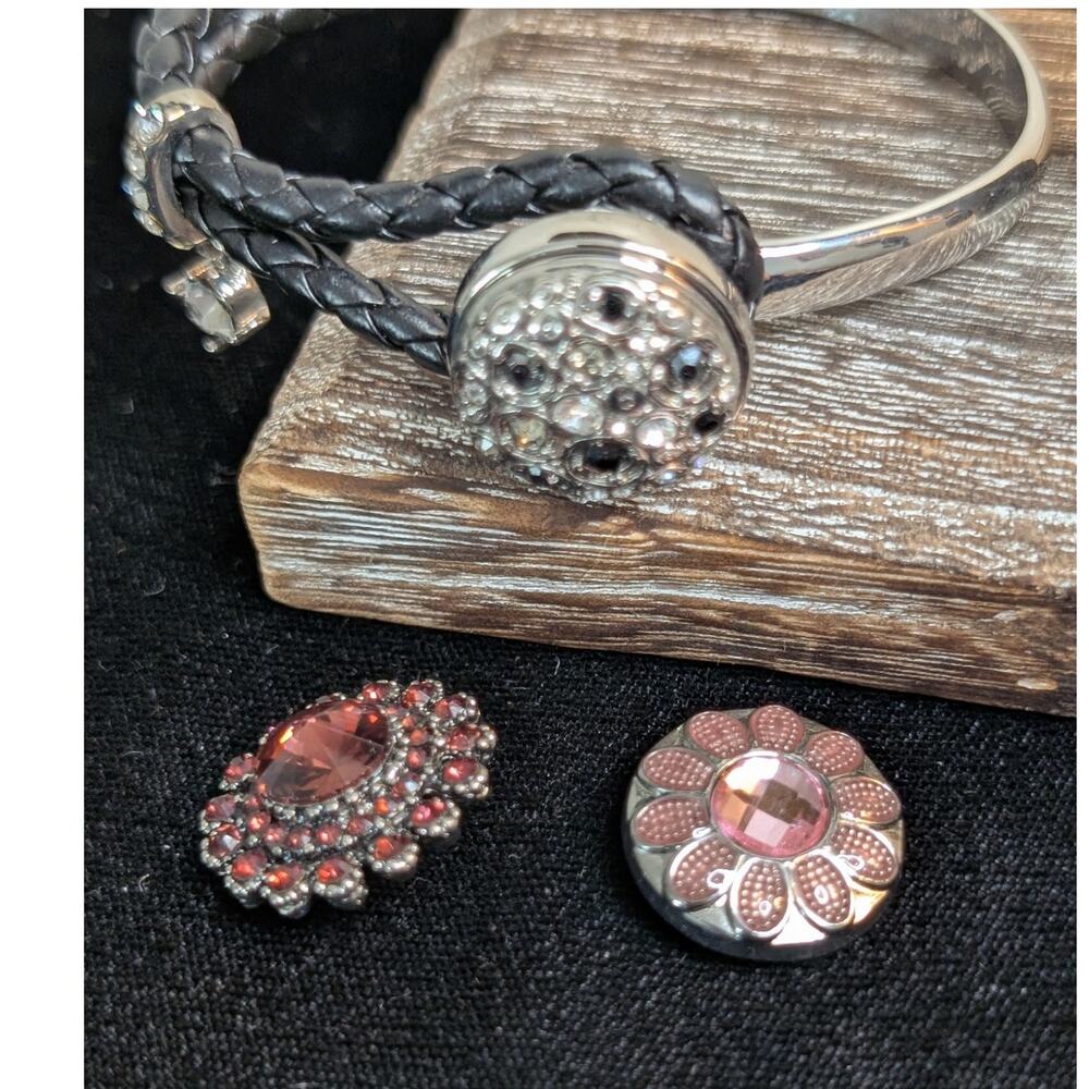 Ginger Snaps Leather Silver Tone Button Clasp Rhi… - image 5